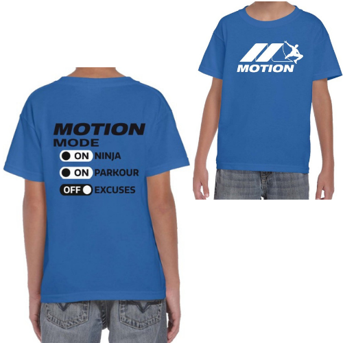 T-Shirt enfant bleu Motion mode Ninja et Parkour